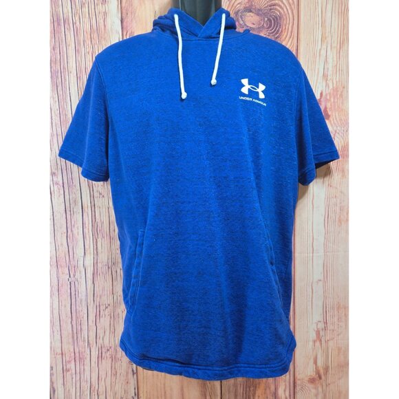 Under Armour Mens Loose Fit Blue Short Sleeve Hoodie Large - Picture 1 of 9